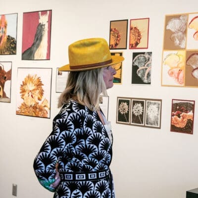 Women viewing art in gallery