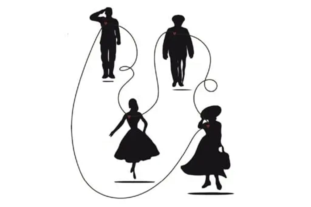 image of four silhouettes with string