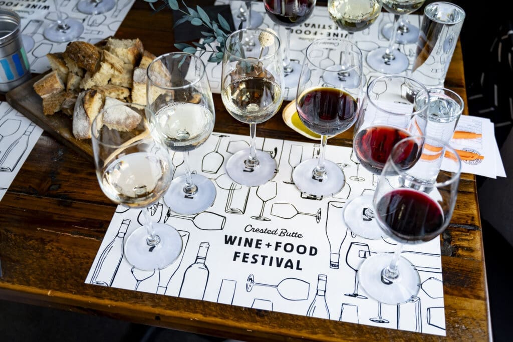 Wine glasses displayed on a mat