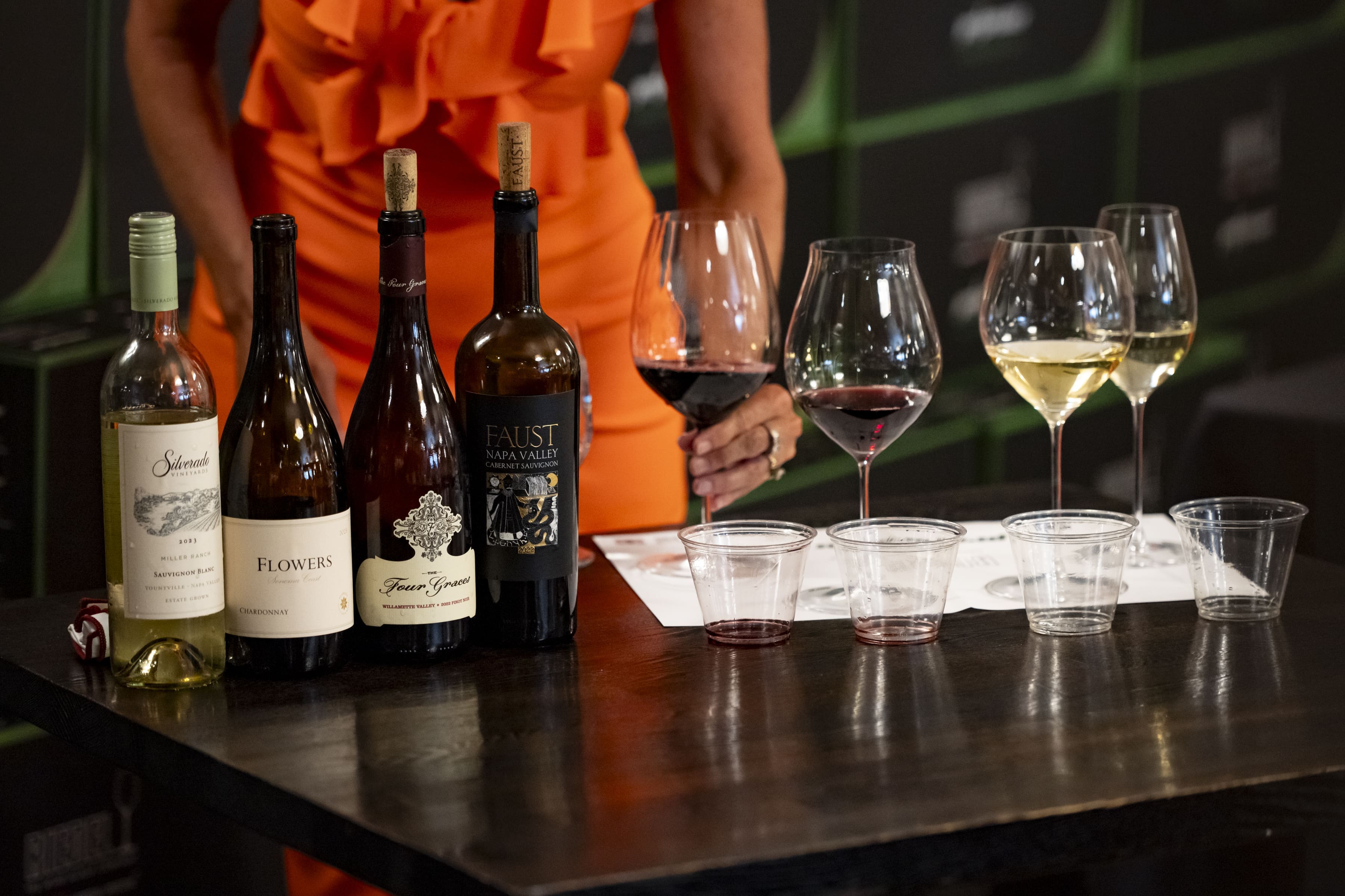 Wine being poured into glasses
